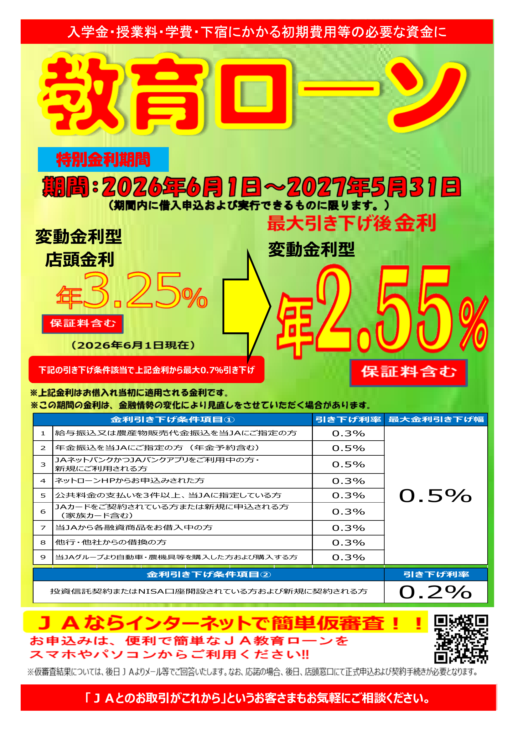 JA教育ローン（ジャックス保証）チラシ（オモテ）