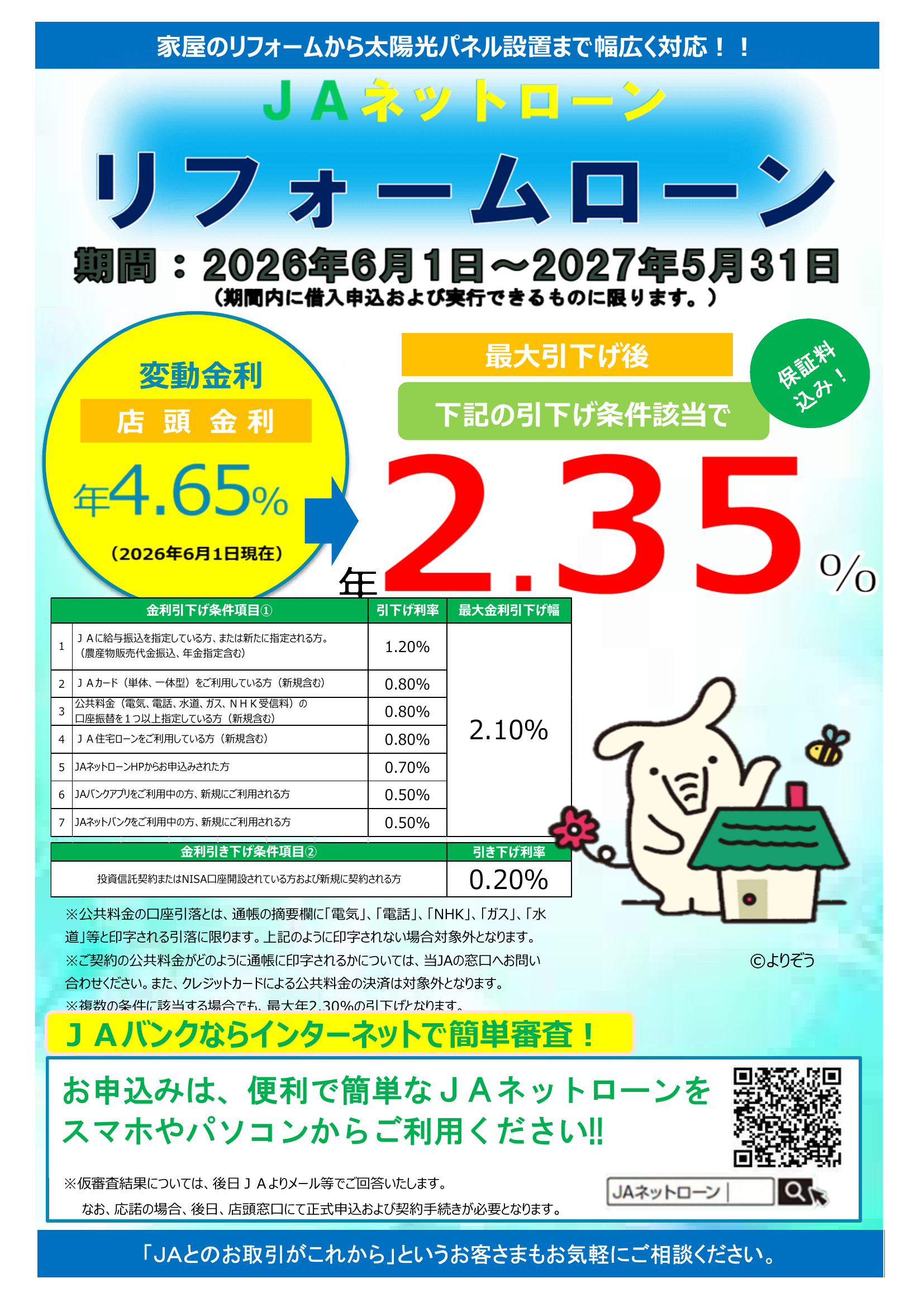 JAリフォームローン（三菱UFJニコス保証）チラシ（オモテ）